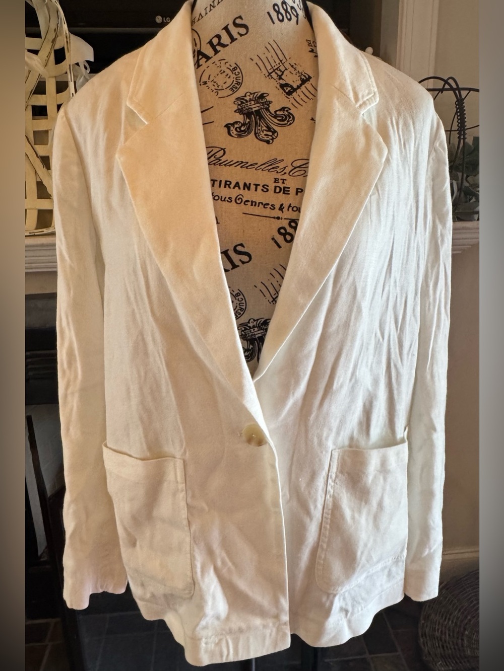 Maeve White Lightweight Cotton Blazer Jacket Pockets Minimalist Summer Career M